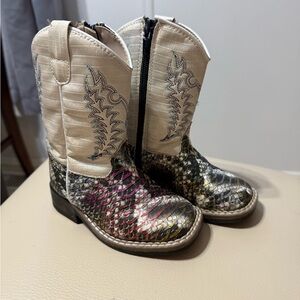 Old West Kids Boots - Cream and Multicolor